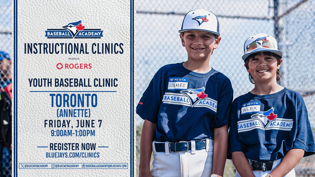 Annette Baseball is proud to announce that we have been chosen to host the Blue Jays Baseball Academy! This event will be held on Friday, June 7 (it is a Toronto PA day) and is open to the public. Spots are limited so register now! ⚾️⚾️⚾️ bluejays.com/clinics
