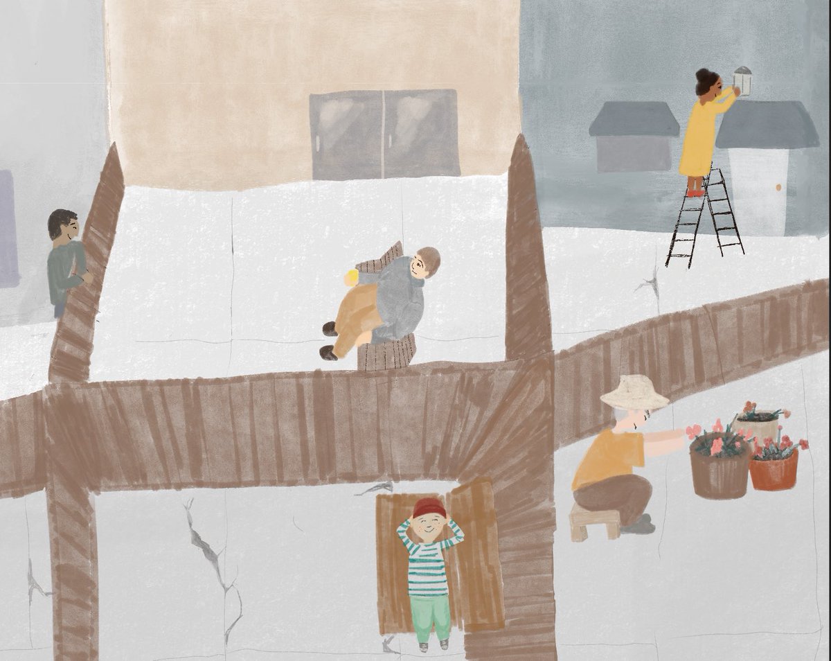 HaLoTeachLearn's tweet photo. Ok, one more #illo tonight.
Different style w/ distorted perspective.
Inspired by my old #SouthPhilly block.
For an MS I wrote a little while back.
#rowhomes #kidlit #WritingCommunity #illustration #wannabeillustrator
Goodnight everyone.. ๐ https://t.co/earcN6T72a