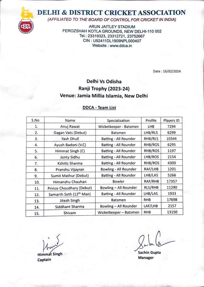 Updates from the Ranji Trophy match: Odisha wins the toss, opts to bat first against Delhi. Time for our Delhi team to step up and show their mettle! 💪🏏 #RanjiTrophy #DelhiVsOdisha