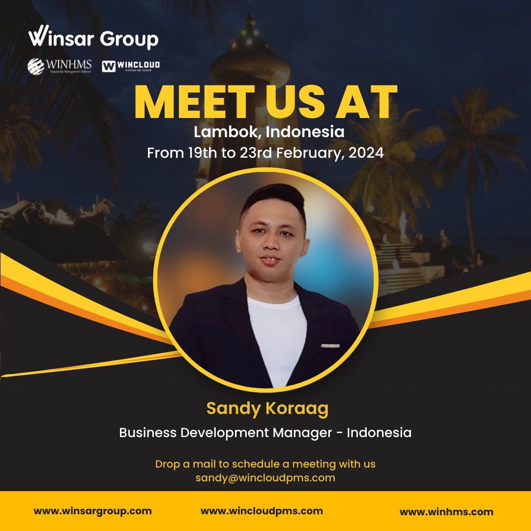 Save the dates February 19-23, 2024, for an exclusive event in #Lombok, Indonesia! 

Join us to meet Sandy Koraag, our Business Development Manager for Indonesia. 

#WINCLOUD #WINHMS #businessmeet #hoteltech #Indonesia #POSsoftware