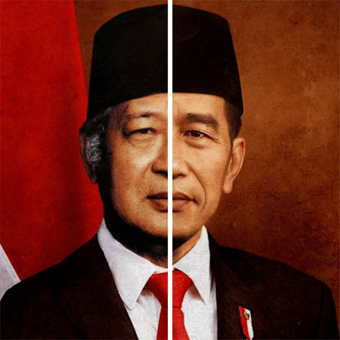 Soeharto memperoleh kekuasaan dengan senjata. Jokowi memperoleh kekuasaan karena dipercaya. Tapi keduanya berakhir sama, mengangkangi rakyatnya!! . .