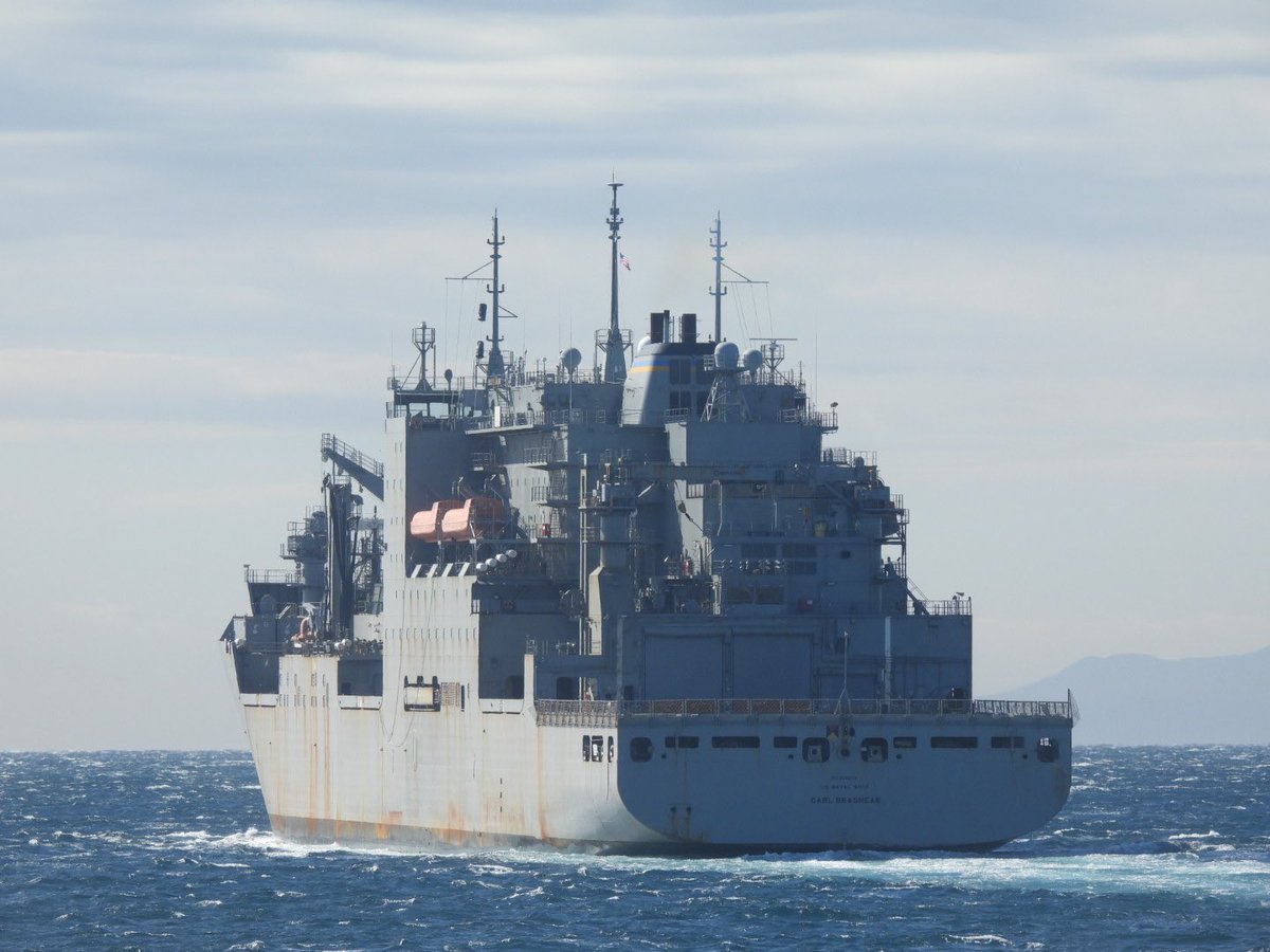 WarshipCam's tweet photo. USNS Carl Brashear (T-AKE-7) Lewis and Clark-class dry cargo ship leaving Yokosuka, Japan - February 16, 2024 #usnscarlbrashear #take7 

SRC: TW-@MICHIYAM https://t.co/PYDJTTmwOM