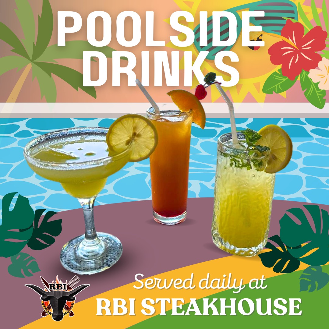 RbiSteakhouse's tweet photo. RBI Steakhouse poolside bar has many specialties' drinks to chose from to enjoy. Our pool bar is open 7am to 10pm daily. #poolsidebar #angelescity #Everyone #rbisteakhouse #Pampanga https://t.co/XRrP5nx8ed