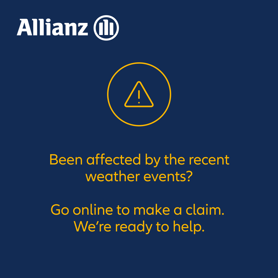 Our thoughts are with everyone affected by the recent weather events in Victoria. If you need to make a claim, please do so online at: allianz.com.au/claims.html