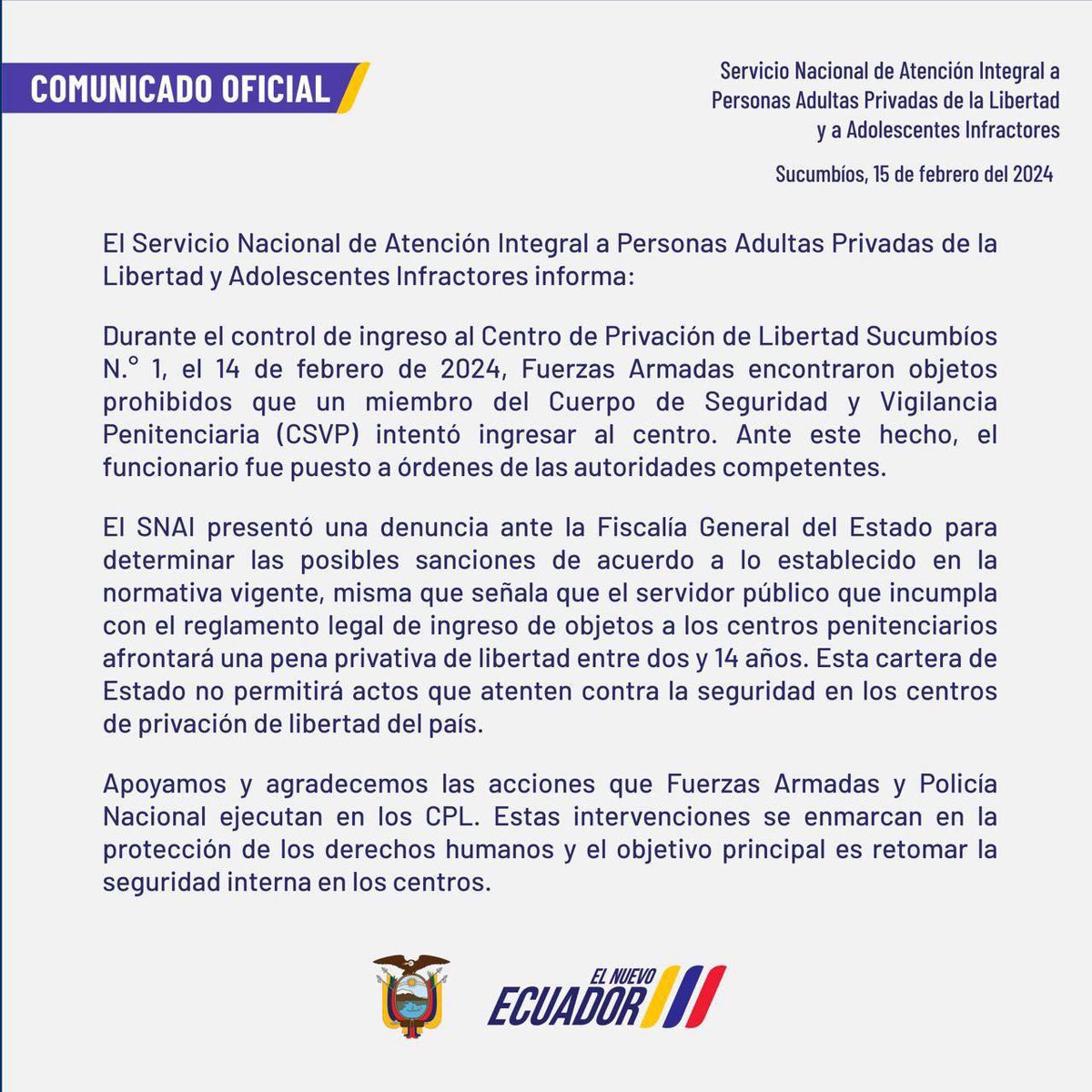 JC_Informa_ec's tweet photo. 🔴 Señores el SNAI no debe de controlar las carceles del Ecuador🔴 como es posible que suceda esto, estos guias penitenciarios no saben el daño que le están haciendo al País #Ecuador #EcuadorenGuerra https://t.co/hQjOx401Ld
