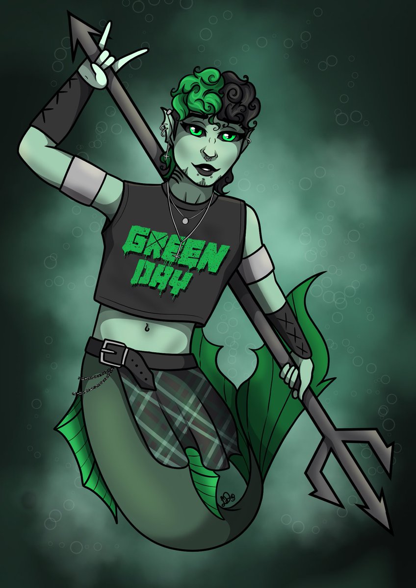 LadyDeathDesign's tweet photo. Braught back my monster series and honestly really Love this combo hahah for context to the monster series check out my TikTok! #commissionsopen #commissonartist #art #digitalart #meremaid #punk #green #greenday #nonbinary https://t.co/UaHegefGwk