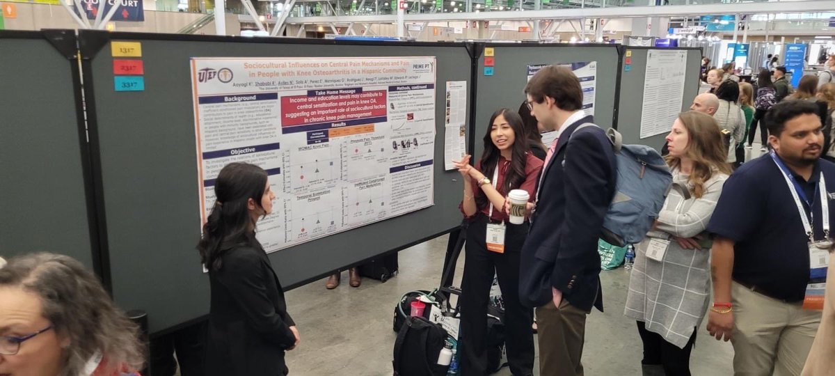 Well presented at @APTAcsm @CSM2024 by UTEP PRIME Lab members! “Sociocultural Cultural Influence in Central Pain Mechanisms and Pain in Knee OA in A Hispanic Community”