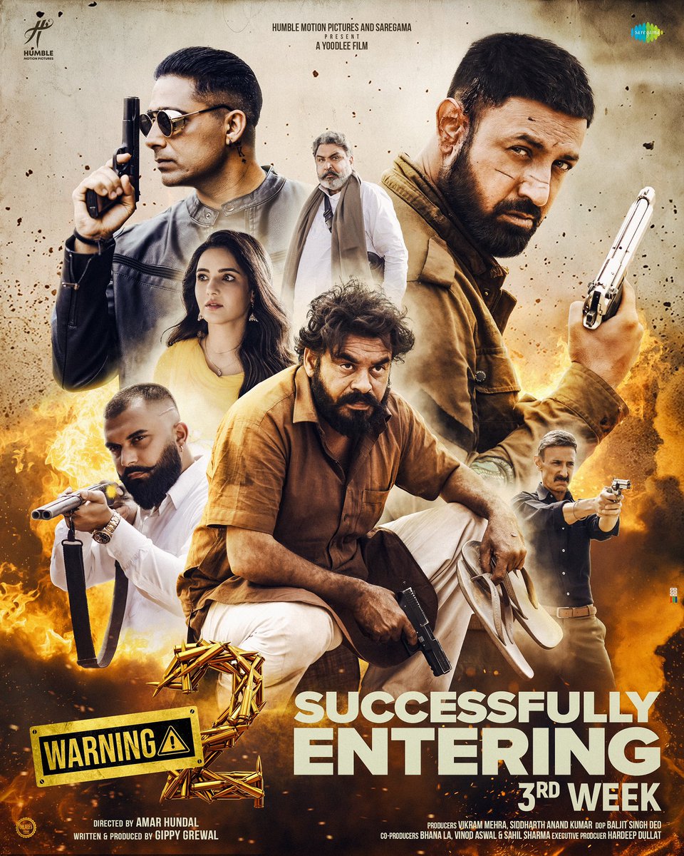 #Warning2 Successfully Entering 3rd week 🔥 #Warning2 ⚠️ in your nearest cinemas Go Watch & Book Your Tickets Now 💣 @GippyGrewal @jasminbhasin @Princekanwalji1 #Amarhundal @RahulDevRising #dheerajkkumar @raghveerboli @humblemotionpic @Warning_humble @saregamaglobal…