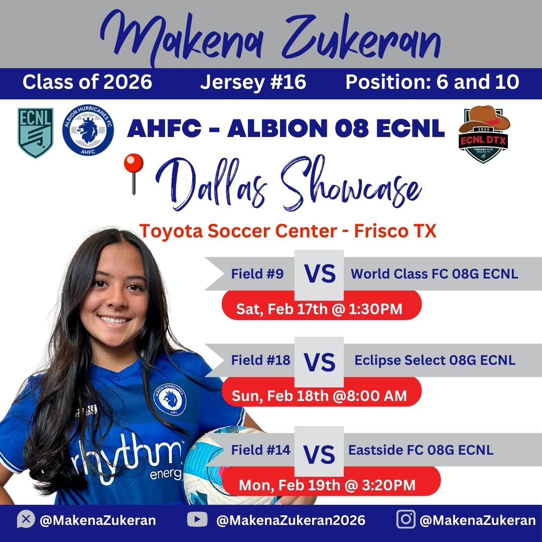 Can’t wait to hit the pitch with my girls @AHFC08ECNL this weekend at the Dallas Showcase! @ECNLgirls @ahfcsoccer @ahfcecnl