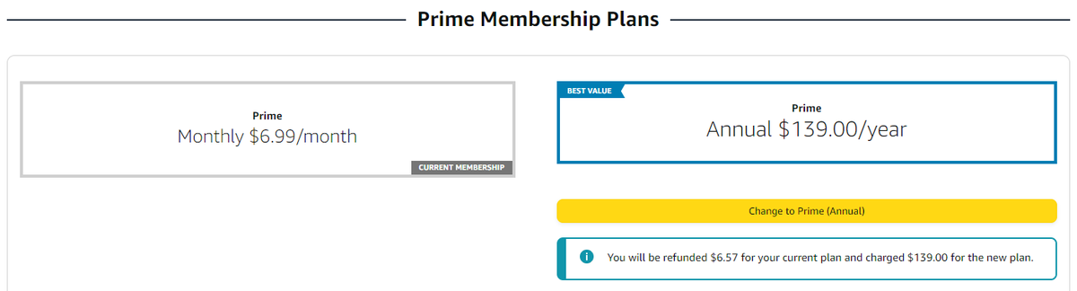 TimothyPancoast's tweet photo. Is there a glitch in the system, or does Amazon calculate value and math different?

I thought $6.99 x 12 = $83.88/year which seems like a much better value than $139.00/year

but that could just be me. 🤔🤷‍♂️ https://t.co/0feIsTmPjH