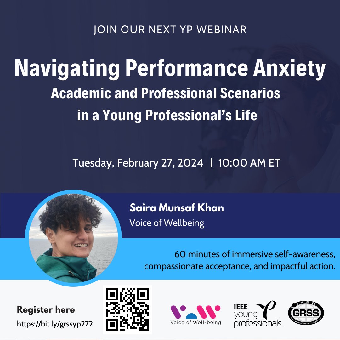 wellbeingvoice's tweet photo. 🤝 Join me for this empowering #webinar on "Navigating #PerformanceAnxiety" 

🗓 Feb 27, 2024
🕙 10:00am ET, 8:00pm Pak
���� Register: https://t.co/zz37zwbNvG
ℹ More info: https://t.co/qp2ELg9eHP

#IEEE #GRSS #YP #WellbeingVoice #Wellness #ProfessionalDevelopment #AcademicGrowth https://t.co/ZwsR0YTIOo