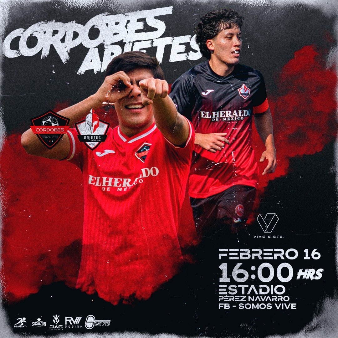 #ViveSiete #LigaTDP
<a href="/LigaTDP/">Liga TDP</a>
 G5 / Jornada 20
Cordobés FC Vs Arietes FC

🏟 Estadio Alberto Pérez Navarro, Huixquilucan
🗓️ Viernes 16 de febrero, 16 h

En vivo a través de: 📱🔴🔵 facebook.com/ViveSieteMex/

Patrocinador oficial:

#SuSazón
#JAGSportsWear
#RVDesign
#SoundSpeed