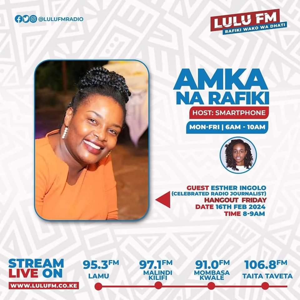 #HangoutFriday
Leo tunaungana na mwanahabari na mtangazaji wa redio aliyesifika,-Esther Ingolo....
#AmkaNaRafiki