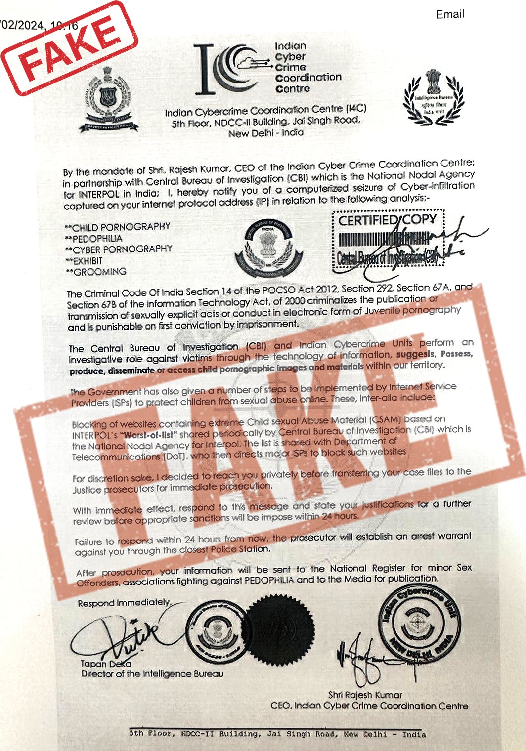CyberDost I4C on X: &ldquo;Beware !! A fake letter in the name of CEO 