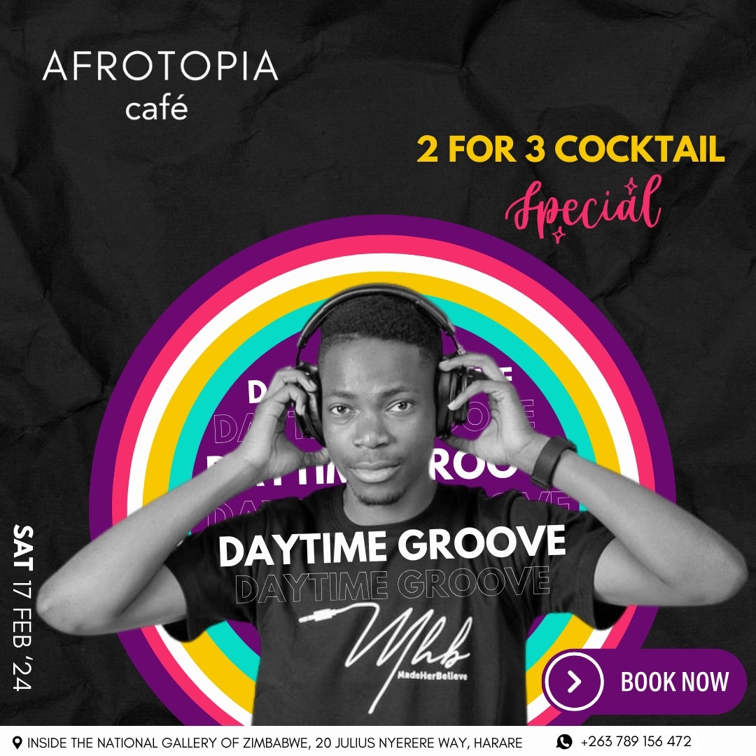 🌞🎧 Daytime Groove is back, featuring the one and only DJ <a href="/MadeHerBelieve/">ELECTRIC RUSH 🎵🎶</a>  the king of Untamed  👑🔥 We can't wait for him to hit us with some #privateschoolpiano  🎹💃 As per usual, we've got you covered with 3for2 cocktail specials! 🍹✨ 
Join us  #DaytimeGroove  #Zimbabwe