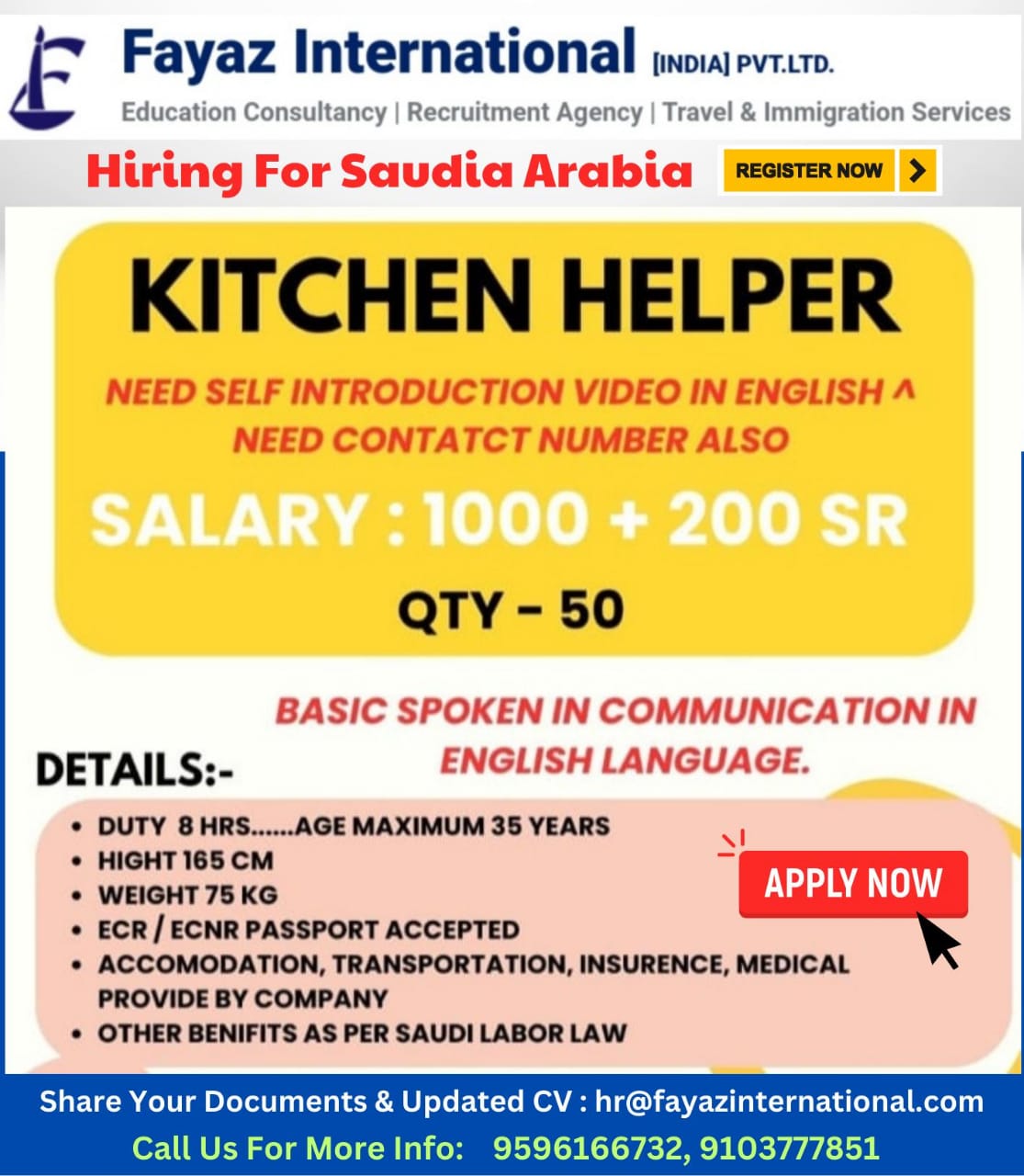 Fayaz International India Pvt Ltd on X: &ldquo;We&rsquo;re hiring 50 Kitchen 