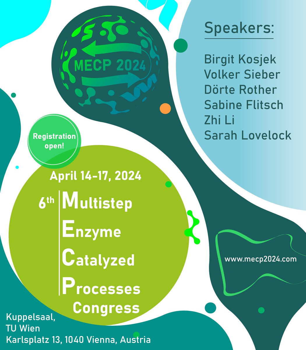 We're thrilled to announce the 6th Multistep Enzyme Catalyzed Processes Congress (#MECP2024), set to take place at TU Wien from April 14 to 17, 2024.
Register Now:
🌐 Website: mecp2024.com