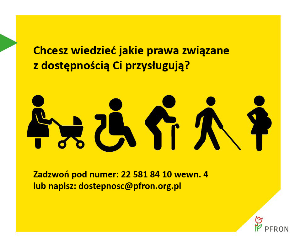 Chcesz wiedzieć jakie prawa związane z #dostępnością Ci przysługują? Czego możesz oczekiwać od urzędu, kina, dworca w zakresie dostępności? Zadzwoń pod numer 22 581 84 10 wybierz numer wewnętrzny lub napisz dostepnosc@pfron.org.pl #OzN #dostepnosc #aktywnosc