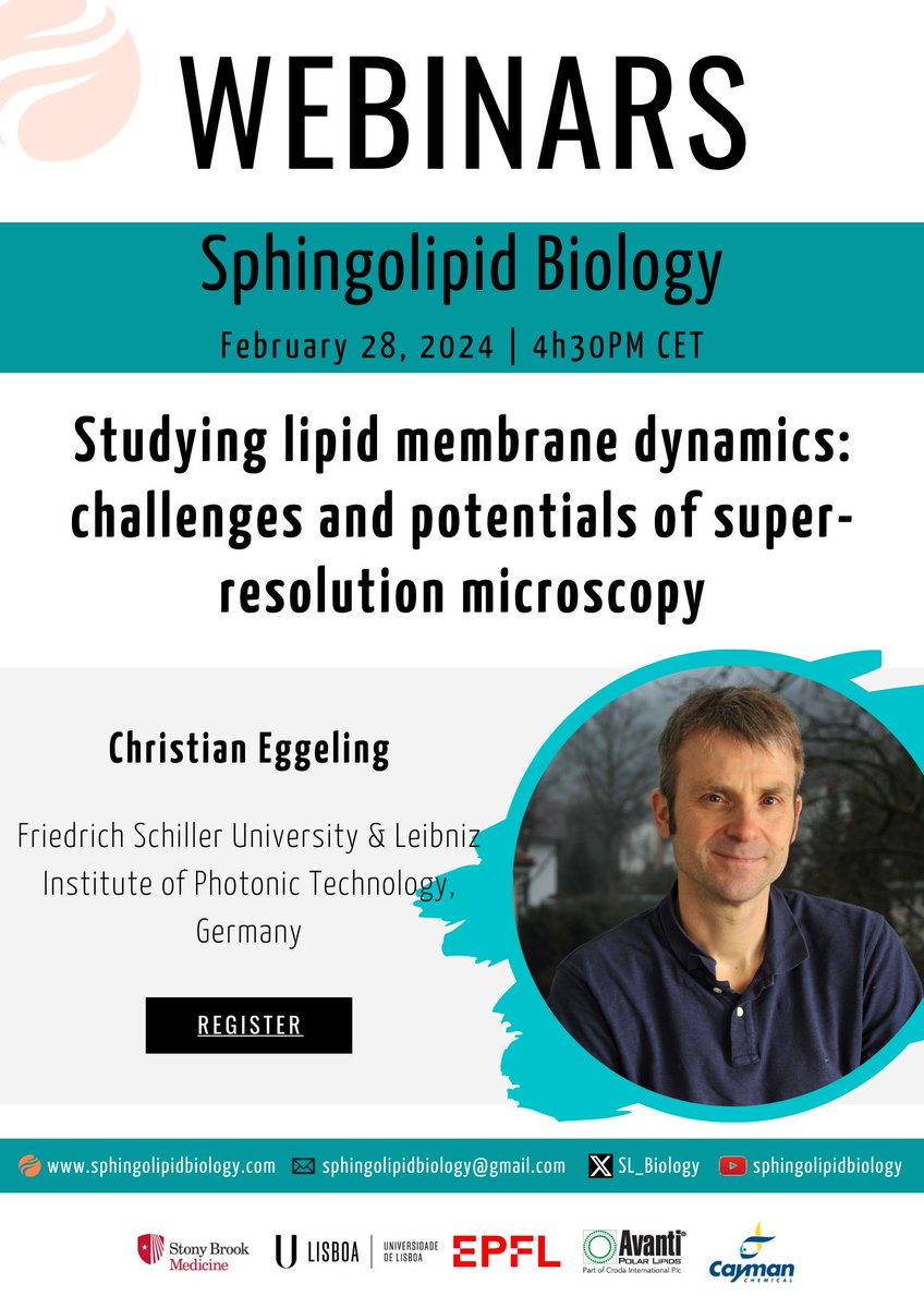 📢Exciting News! Join us for the launch of our webinar season this February! Register for @AgEggeling session on 'Studying Lipid Membrane Dynamics: Challenges and Potentials of #SuperResolution Microscopy' bit.ly/eggeling #LipidTalks #Microscopy