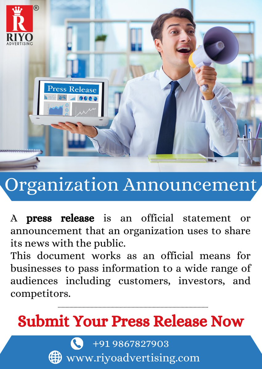 digitalpressR's tweet photo. Book Online Digital Press Release | Riyo Advertising India | Digital PR Agency | Mumbai | Bangalore | Chennai | Delhi\ Book Digital PR in just 9800/-
#dpr #digitalpress #pressrelease #newsagency #pragency #digitalnewsagency #digitalpressreleases #digitalnews #RiyoAdvertising https://t.co/H1Ddsnd9ID