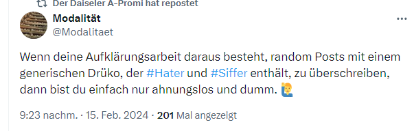 AgainstHate2024's tweet photo. #Siffer #Hater #Hass #Hetze
Es scheint #Siffaccounts zu geben, die sind mit den beiden Wörtern #Hass und #Hetze scheinbar schon inhaltlich überfordert.
Was sind "Drükos"? Ist das die schmerzhafte Erkrankung die bei #Siffern das "Einscheissen", welches sie zelebrieren, auslöst? https://t.co/1av0tdPMoC