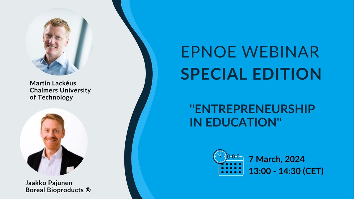 🎁Are you ready to jump on board for a special edition of the #EPNOEWebinar series? On 7 March, we will dive into the world of ''#Entrepreneurship in Education'' with two extraordinary speakers: 🚀@mlackeus 🚀@JaakkoPajunen More info👉 bit.ly/3ULMIbb