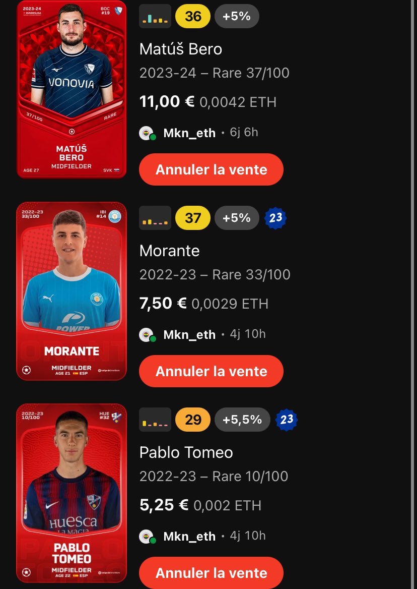 mkn_eth1's tweet photo. Vend carte rare si intéressé venez dm ! Échange contre des cartes de fener nouvelle saison ! Équitable ! Merci 🙏 @SorareSwap @Monaco76_Yt https://t.co/mwB3jPbUsR