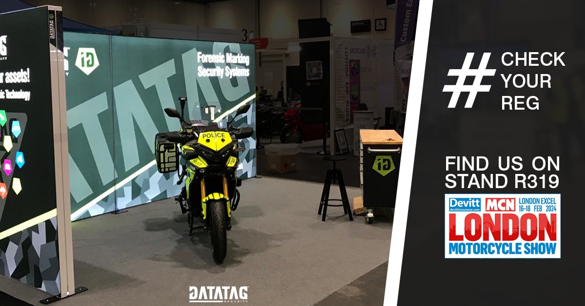 DatatagID's tweet photo. Headed to the London Motorcycle Show⁉️ Make sure you visit us on stand R319.
Remember your registration number for your motorcycle so we can #CheckYourReg 😉 https://t.co/yMbaxHtWlS