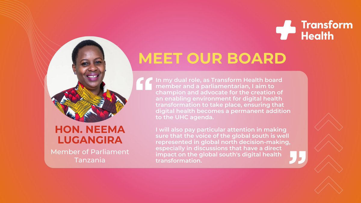 🙌🏼 Meet our #board Hon. @neemalugangira, MP, Tanzania She brings forth national & international recognition, with extensive experience and a successful track record in championing policy advocacy & legislative reforms across various sectors Learn more transformhealthcoalition.org/about/