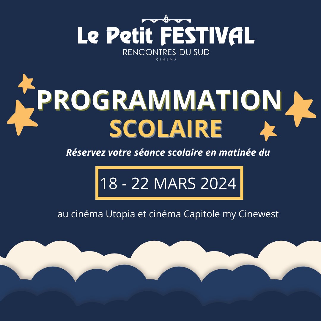 🎨 LE PETIT FESTIVAL 🎨
Découvrez les 3 programmes pour vos élèves, de la maternelle au collège : vu.fr/SaQr

🗓 18 au 22 mars 2024
🎟 3,50€ la place de cinéma pour vos élèves
➡ Offert pour les personnes accompagnatrices

#Enseignants #Avignon #LePontet