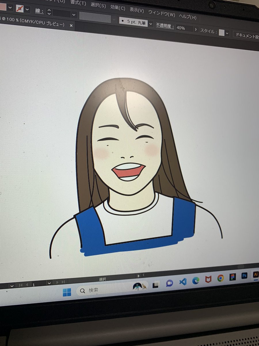 WEB52239616's tweet photo. 担任の先生に送る寄せ書きの表紙に貼る似顔絵を制作中、、、いつものイラレ&amp;マウスで！
鉛筆書きをペンツールでトレース！！！

やっぱりペンタブほしいなー笑！！！
家族用のタブレットがあるから、タッチペンかなーーー！！（はやく買え） https://t.co/vRfBfRTdrD