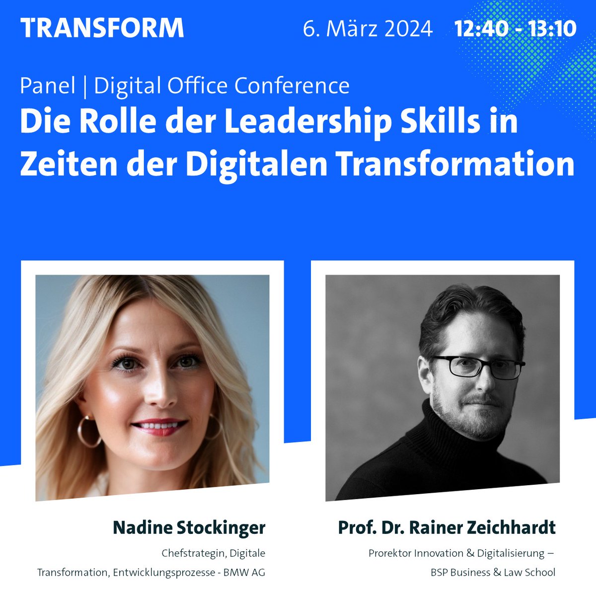 #LeadershipSkills sind entscheidender denn je! 

Nadine Stockinger (<a href="/BMWGroup/">BMW Group</a>) und Prof. Dr. Rainer Zeichhardt (<a href="/BSPBusinessLaw/">BSPBusiness&LawSchool</a>) sprechen darüber am 6. März um 12:40 Uhr. 

Fügen Sie dieses Panel hier Ihrer individuellen Agenda hinzu:  transform.show/program/die-ro…