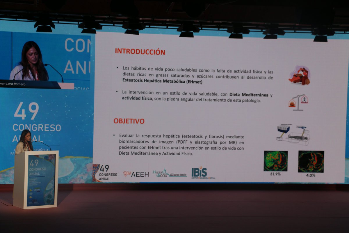 #AEEH2024 ¡Nueva sesión de comunicaciones!
@DraCarmenLara nos presenta un estudio bicéntrico del @HospitalUVRocio y HU Clínico Valladolid que demuestra que la instauración de una intervención en estilo de vida mediante dieta mediterránea y actividad física mejora la EHmet en