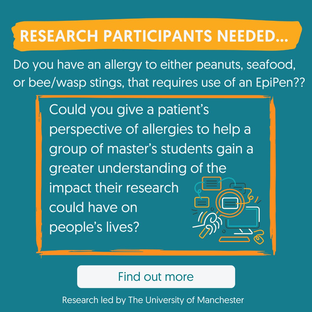Do you have an allergy to either peanuts, seafood, or bee/wasp stings, that requires use of an EpiPen? The University of Manchester is looking for a member of the public to help a group of master’s students. Click here for more information: ow.ly/cSOQ50QCAMS