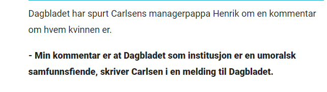 Bra trøkk i denne kommentaren fra Henrik Carlsen. 

Finalen i <a href="/chess_freestyle/">Freestyle Chess</a> på VGTV fra kl 1240. Nå har vår mann sjansen til å vise at han er kongen også i fischersjakk - men Caruana vil det annerledes.