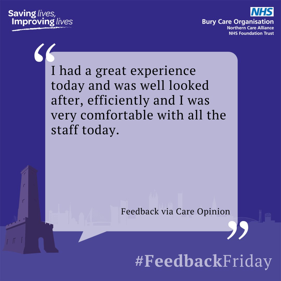 Great feedback about our colleagues working across Fairfield General Hospital who helped provide this patient with a comfortable experience. #FeedbackFriday #Bury