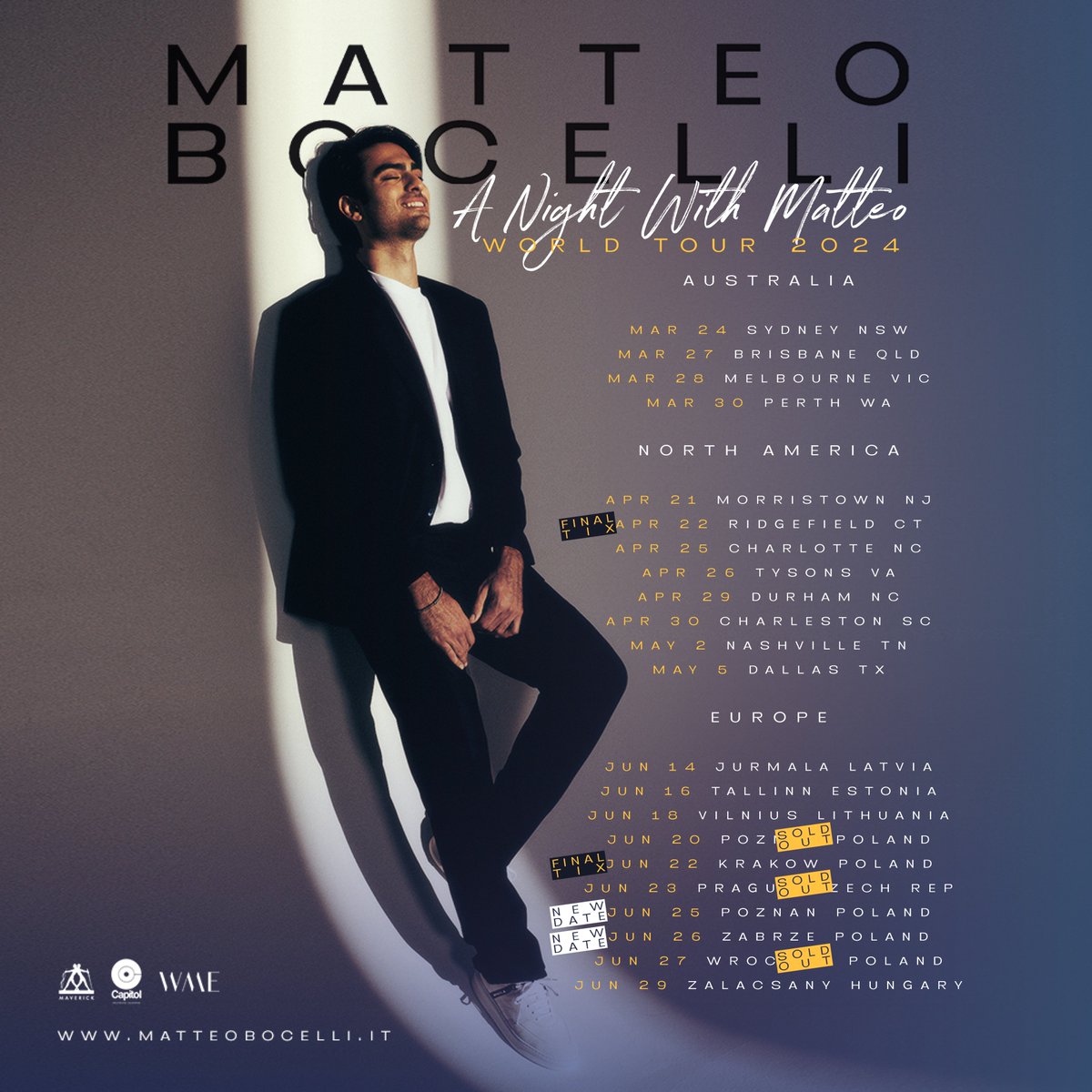 It’s almost time to get back on the road for my World Tour! Heading to new countries and cities this year so I can meet even more of you! Get your tickets at matteobocelli.it See you very soon 😎