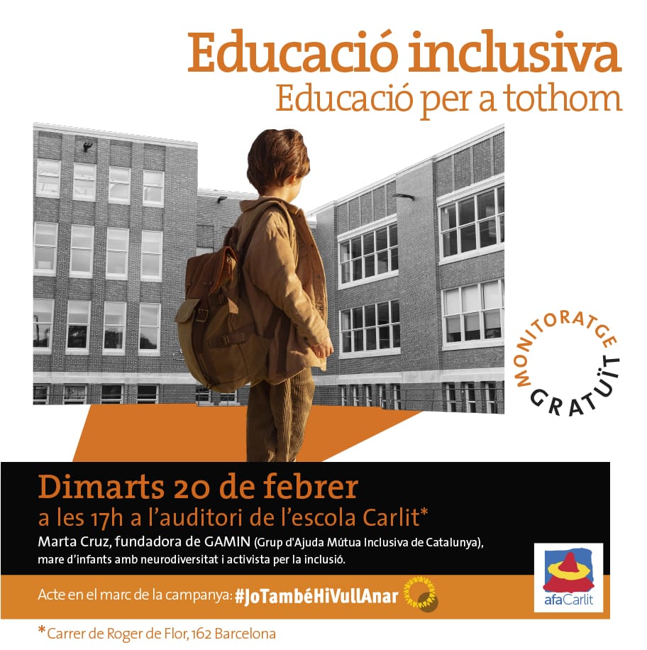 InclusivaFructu's tweet photo. Tenim escoles inclusives? Com afecta a tot l'alumnat dins l'aula? Quina és la realitat actual? No us perdeu la XERRADA SOBRE INCLUSIÓ aquest *dimarts 20 a les 17h* a l'auditori de l'escola Carlit (c.Roger de flor 162, Bcn). Ens interrssa a totes!!!! https://t.co/m1DqbAKze7