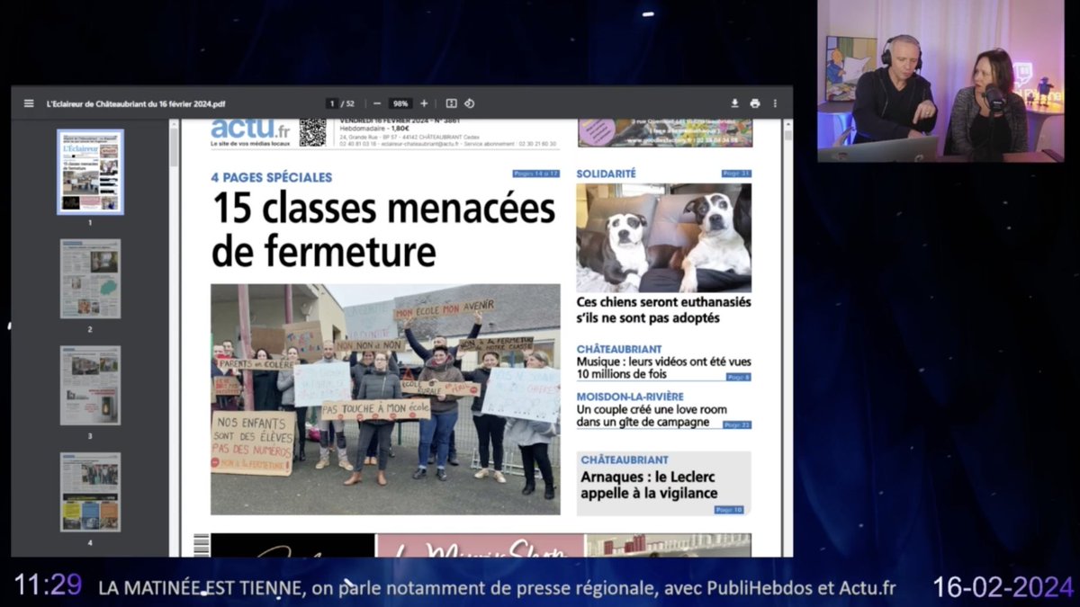 <a href="/SamuelEtienne/">Samuel Etienne</a> <a href="/JB__Morel/">JB Morel</a> <a href="/MMangane/">Marie Mangane</a> <a href="/OrneCombattante/">L'Orne Combattante</a> <a href="/76actu/">76actu</a> <a href="/EclaireurChato/">L'Éclaireur de Châteaubriant</a> .<a href="/MMangane/">Marie Mangane</a> : "Avant, on avait le sujet, les journalistes, les lecteurs. Maintenant on a le sujet, les journalistes, les robots de Google et les lecteurs : c'est un grand chamboulement." ➡️ twitch.tv/samueletienne