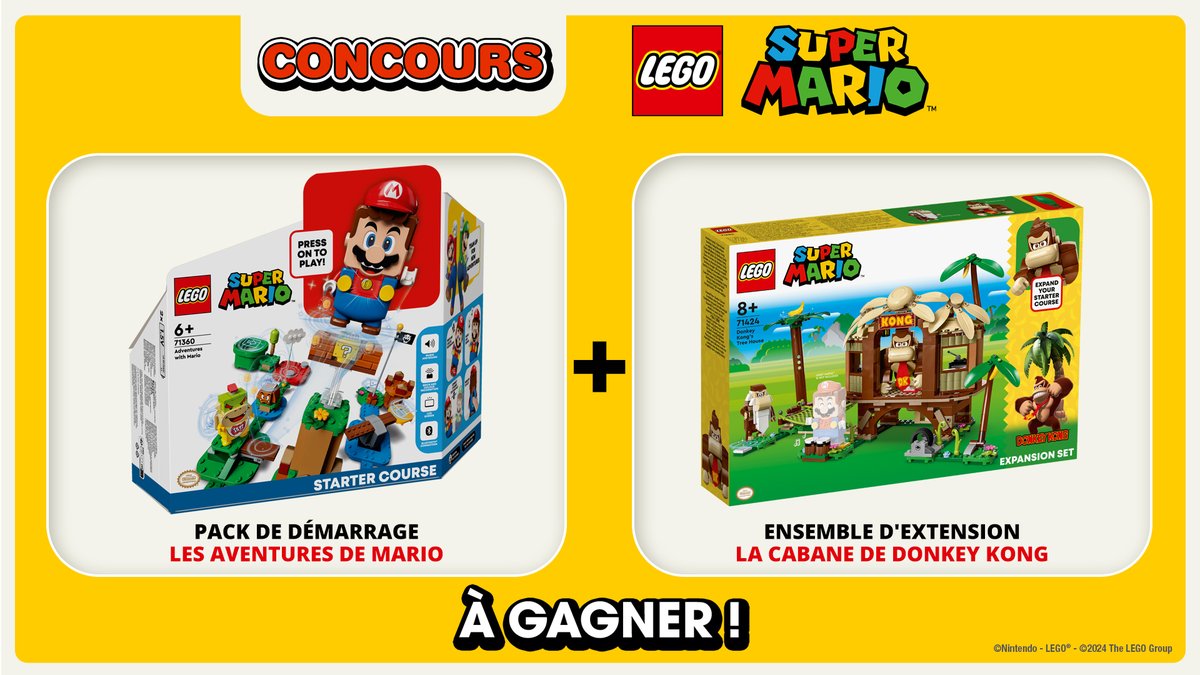 [CONCOURS🎁] Tentez de remporter 2 kits de l’univers LEGO® Super Mario composés d'un pack de démarrage « Les Aventures de Mario » et d'un ensemble d'extension « La cabane de Donkey Kong » !

Pour participer : RT et taguez une personne en commentaire.

Tirage au sort le 26/02
