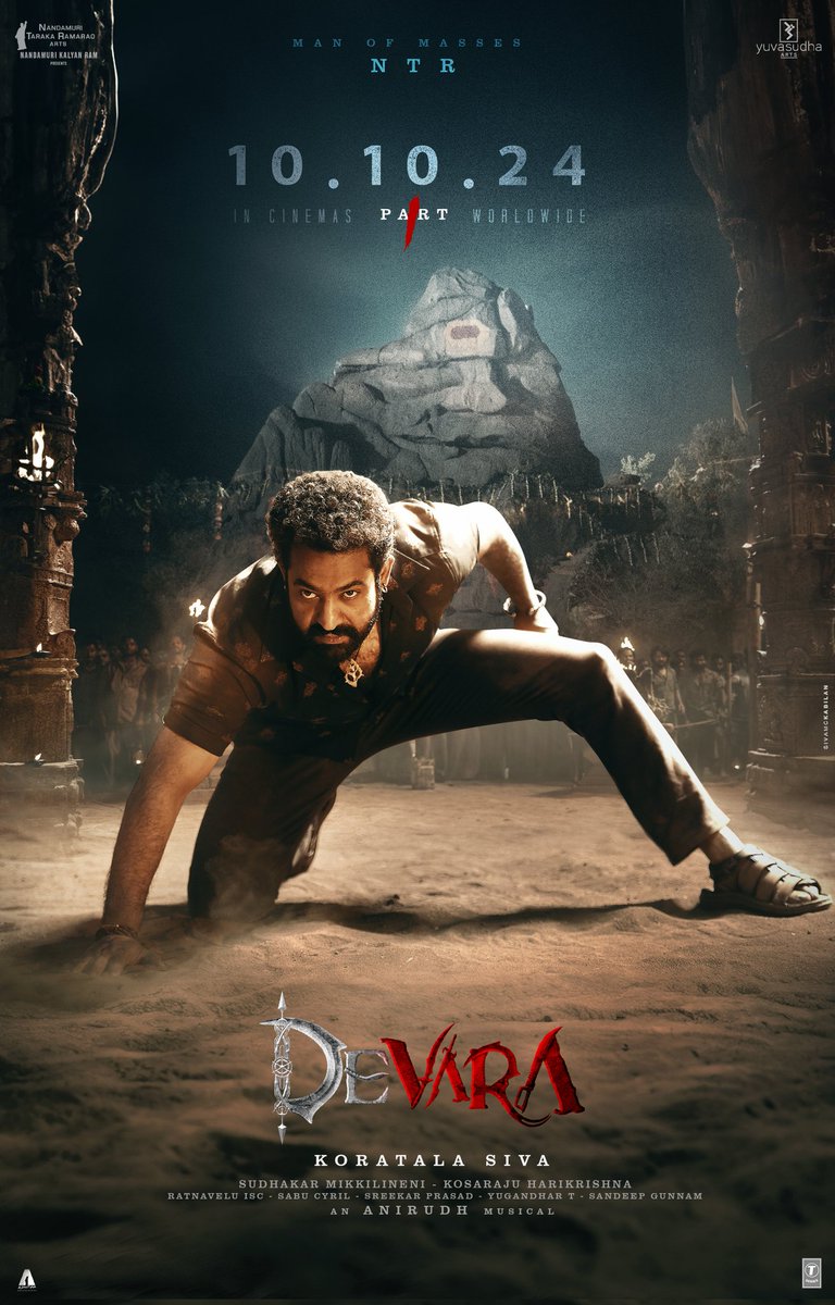 NTRArtsOfficial's tweet photo. The Lord of Fear is unleashing his tsunami of electrifying action on 10.10.24 🌊

#Devara
@tarak9999 #KoratalaSiva #SaifAliKhan #JanhviKapoor 
@NANDAMURIKALYAN @RathnaveluDop @sabucyril @sreekar_prasad @anirudhofficial @Yugandhart_ @YuvasudhaArts @DevaraMovie @Tseries @Tseriessouth