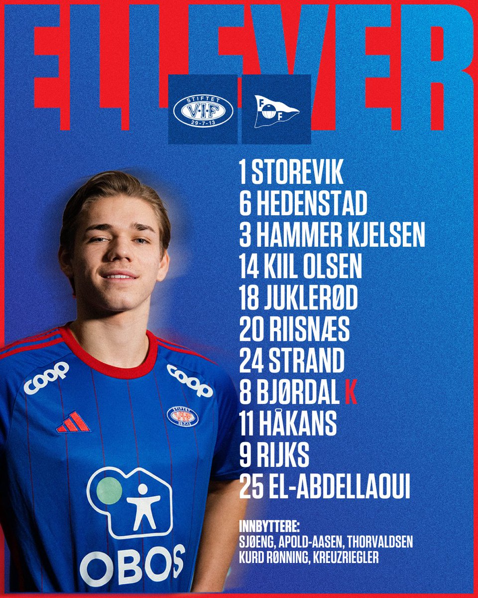 Våre kongeblå mot FFK 💙

👋🏼 Mees Rijks debuterer fra start
🤧 Elias Hagen er ute med sykdom
💪🏼 Henrik Bjørdal har rista av seg smellen fra sist 
🤩 Lorents Apold-Aasen med i sin første A-lagstropp

Avspark 13.00 - gratis inngang!