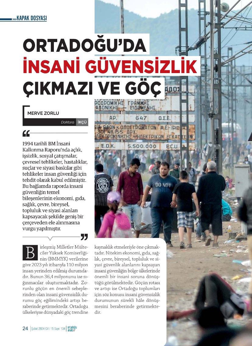 MrveZORLU's tweet photo. Yeni sayısında bölgedeki insani güvenlik sorunlarına dikkat çeken @OrtadoguAnalizD yayında… İnsani güvensizlik ve göç sorununu ele aldığım yazım da bu sayıda, iyi okumalar dilerim. https://t.co/bU1wMaYAa3