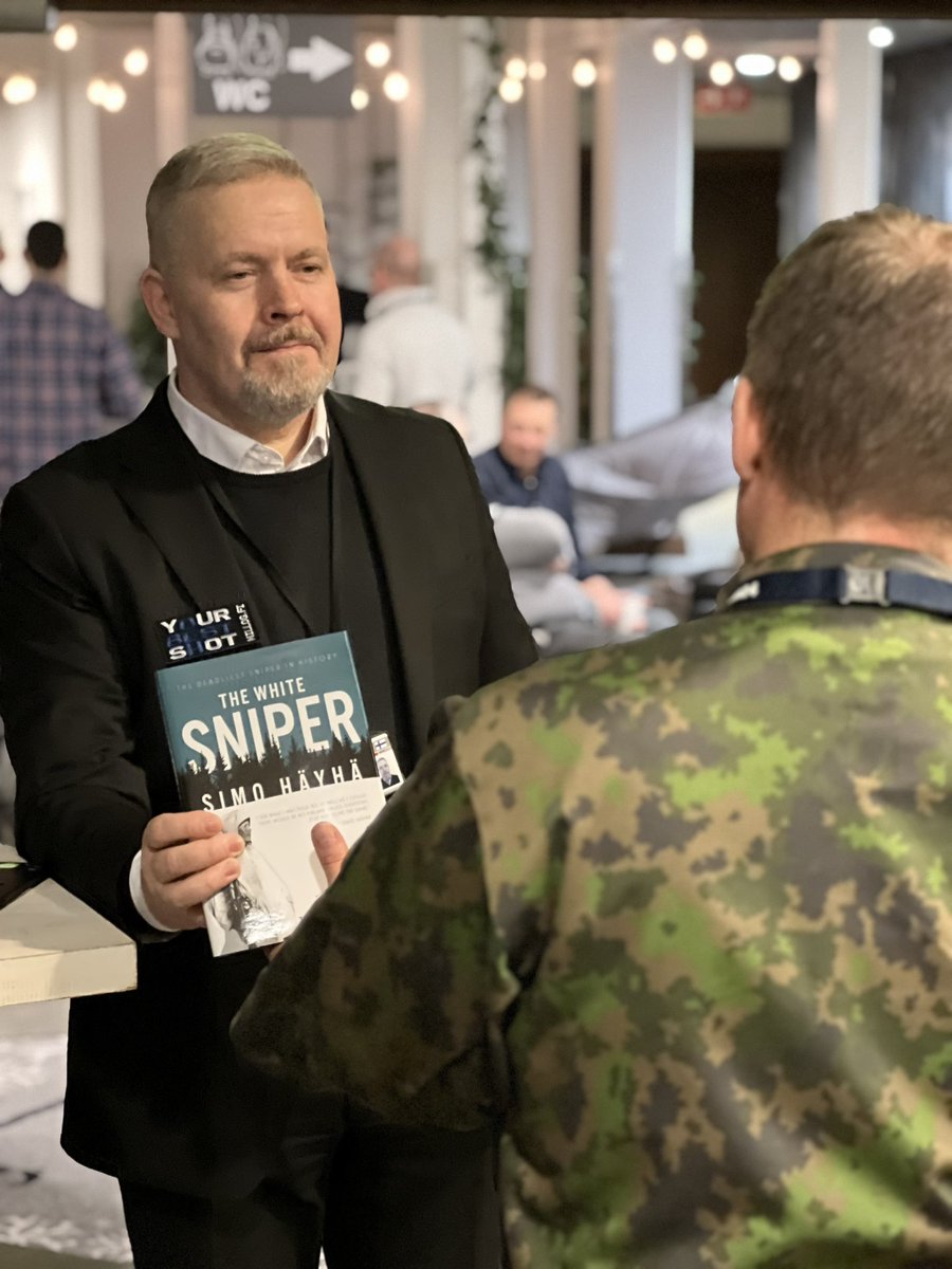 MarkkuRiekkola's tweet photo. Eilisaamu meni @NSPA_NATO’n tapahtumassa, jossa kerroimme kollegan kanssa laajalle joukolle kuulijoita #Millog’in palveluista ja kyvykkyyksistä sekä asemastamme Suomen kokonais-maanpuolustuksessa. Aihepiiriin liittyen kuulijoille lähti mukaan kirja ”Simo Häyhä, The White Sniper”. https://t.co/vNRkNFiwAQ