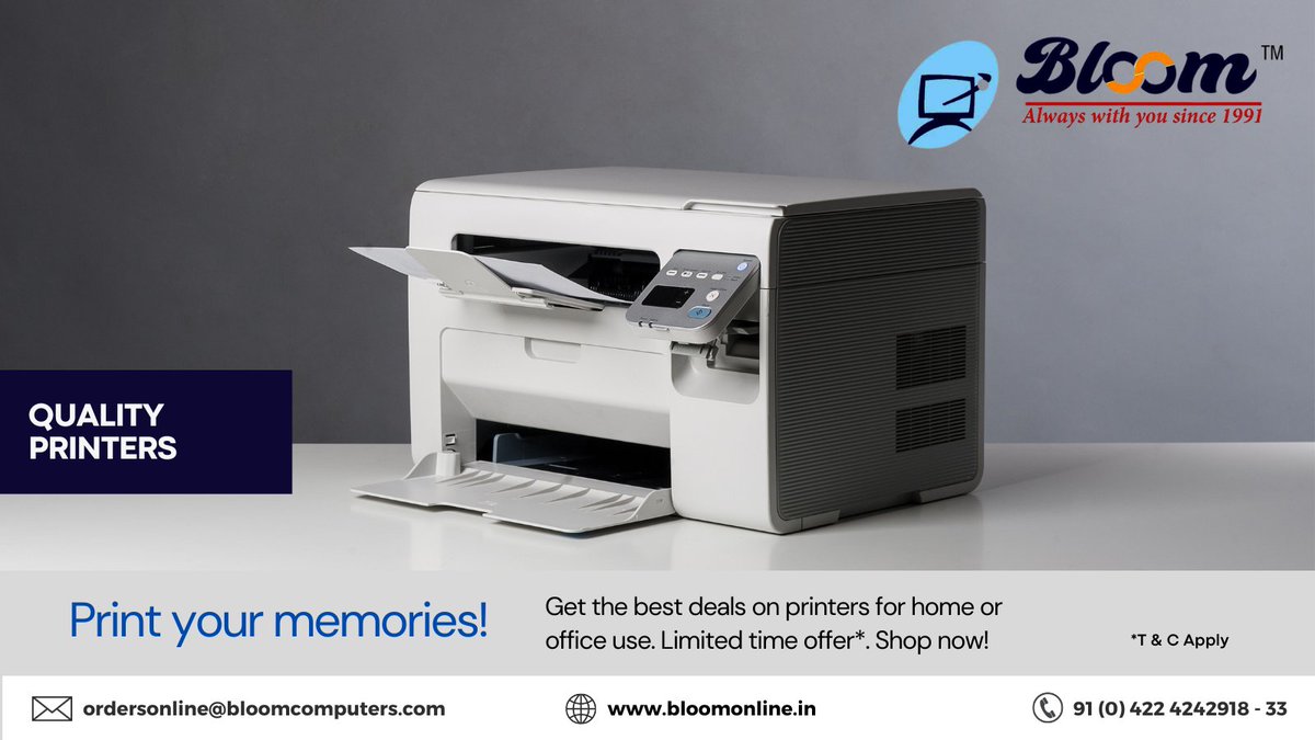 bloomcomputers's tweet image. Transform Your Printing Needs with Our Premium Printer Range!

Explore Now @ bloomonline.in

#Printer #LowCostPrinting #ColourPrinting #Epson #Hp #HighSpeed #PrinterDealers #Bloomonline #Coimbatore #BloomComputers