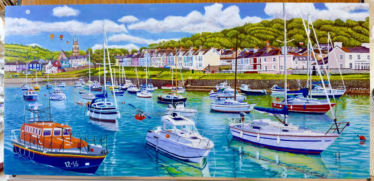 Work In Progress: Aberaeron Harbour. Aberaeron is located between Cardigan and Aberystwyth It is on the Ceredigion Coast Path, part of the Wales Coast Path. Oil on wooden panel 69 x 32cm. #oilpainting #artwork #aberaeron #cardiganbay #seascape #landscape #harbourpainting 

'