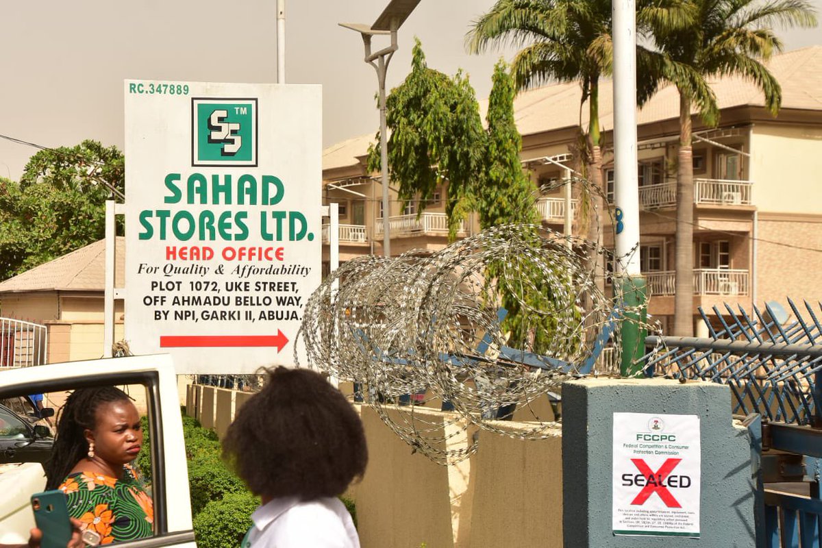 Imranmuhdz's tweet photo. The Abuja Sahad store has been sealed off by Federal Competition and Consumer Protection Commission (FCCPC) due to allegations of price fixing. https://t.co/X6IN8C4wB0