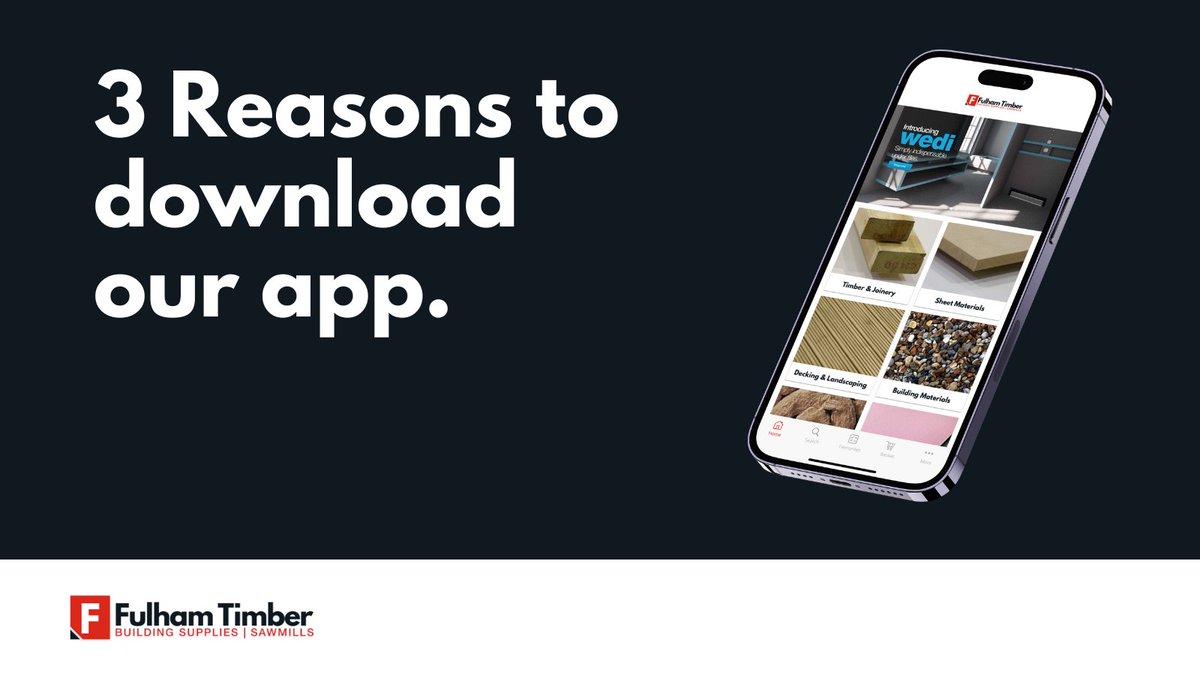 FulhamTimber's tweet photo. We're proudly one of the very few timber merchants that have developed an app for customer convenience. Here are 3 reasons why you should download ours today!
📱 Download today: https://t.co/qZ41HgSCoL https://t.co/7xr60E8Wpl