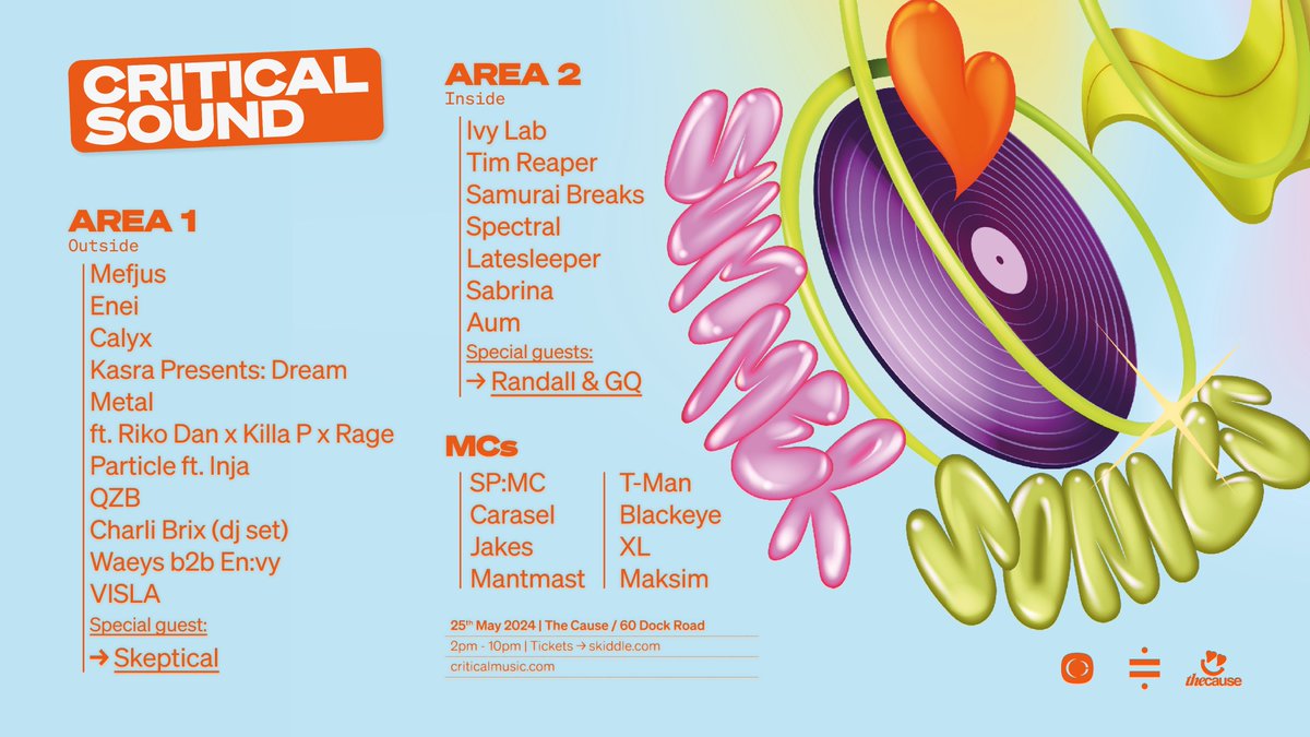 Critical Sound Summer Sonics 2024 // Tickets on Sale Now 🌞

An incredible response to an incredible line-up, the first Day Party of the Summer + pre-sale sold out overnight - tickets are on sale now.
🎟 → bit.ly/CriticalSoundS…

See you in the dance
