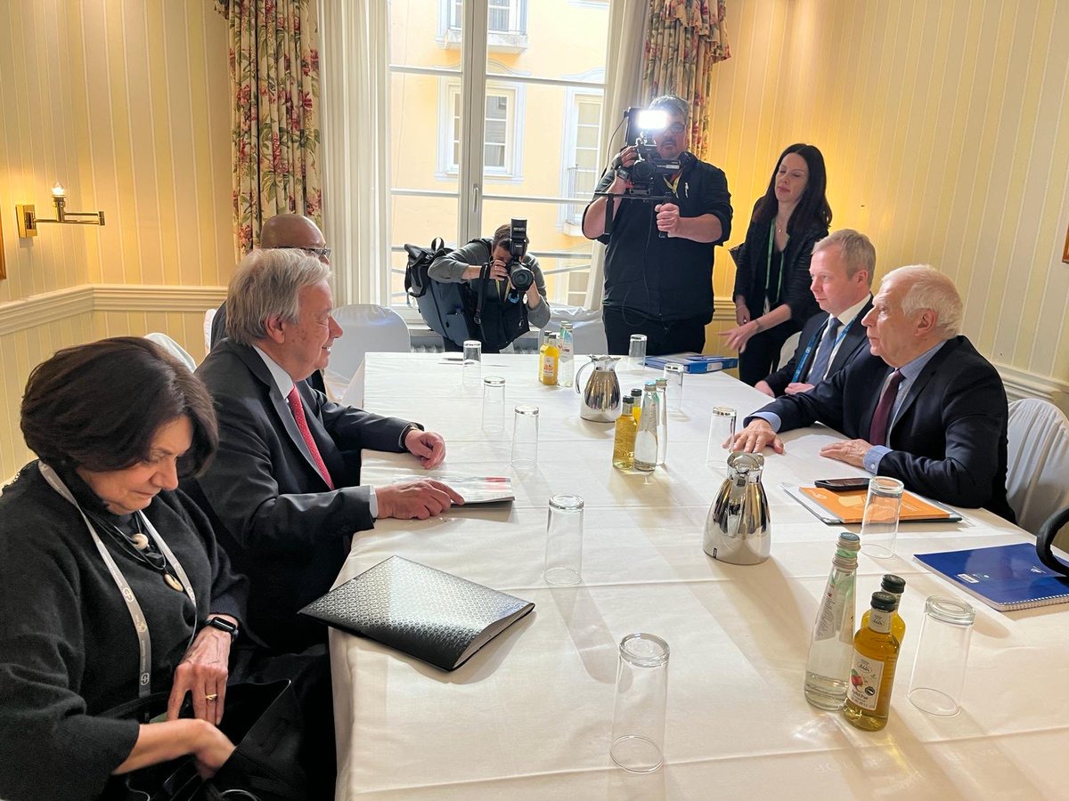 .. worries about wars .. #Ukraine -#Gaza #Sudan and more ⁦<a href="/antonioguterres/">António Guterres</a>⁩ sits down with ⁦<a href="/JosepBorrellF/">Josep Borrell Fontelles</a>⁩ ⁦<a href="/MunSecConf/">Munich Security Conference</a>⁩ #Munich